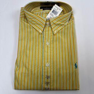 Ralph Lauren Polo Button Long Sleeve Classic Fit Men’s Yellow Stripe Shirt XXL